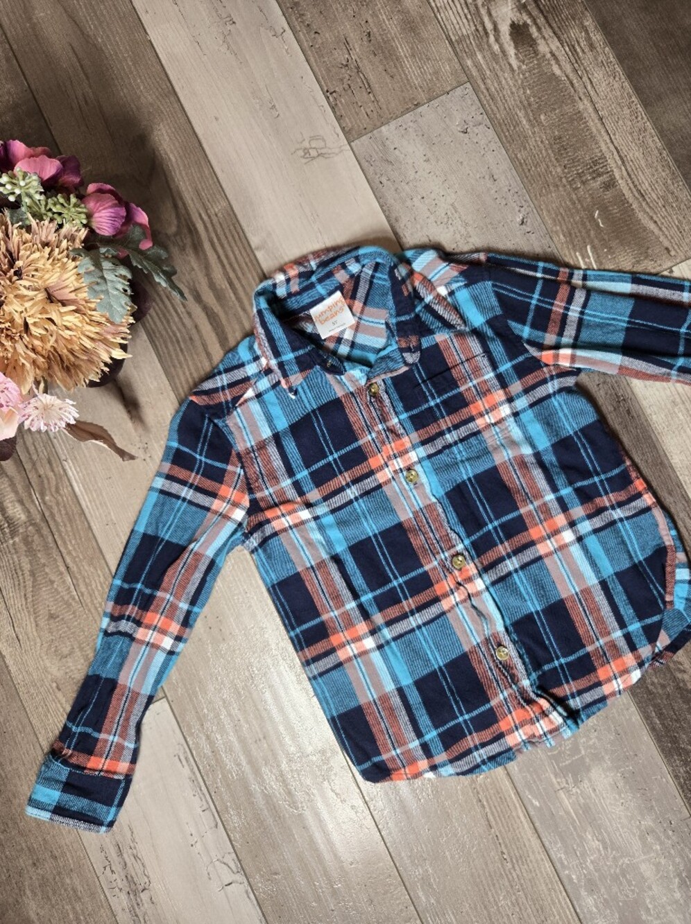 Jumping Beans Blue Plaid Flannel Button‑Down Shirt – Boys Size 5T NWOT